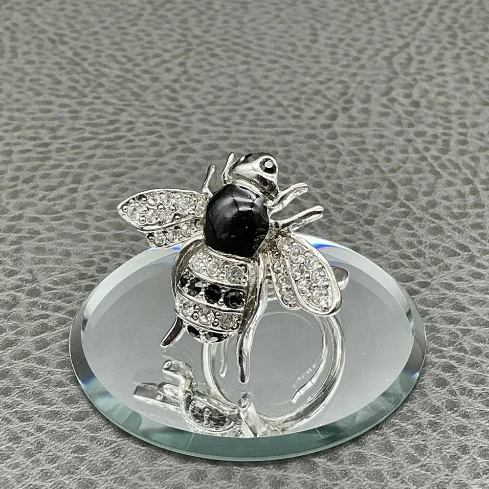 Ring Size 7 Chicos Silver‎ Tone Black Glass Bee Cocktail Womens Fashion Jewelry